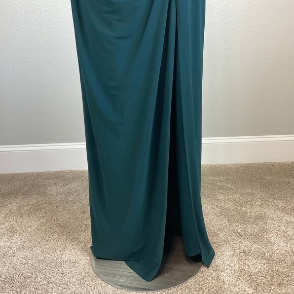 XSCAPE Long Sleeve Column Evening Gown Green Size 12 Thigh Slit Formal Dress - Picture 8 of 14